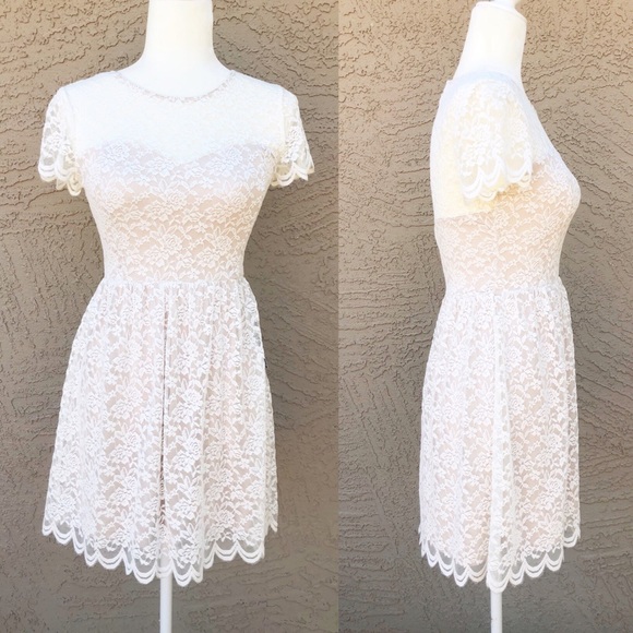 Express Dresses & Skirts - EXPRESS ✨NWT✨ Lace Skater Dress w/ Scalloped Hem